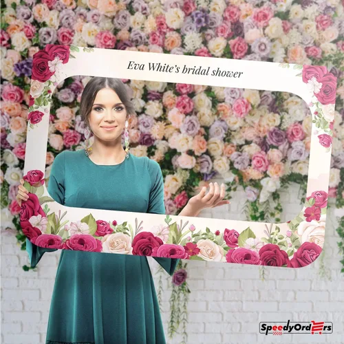 Vista 2 de Marco de fotos de novia personalizado con rosas en tonos fucsia, marco de fotos personalizado con rubor, accesorio de fotos de rosas florecientes