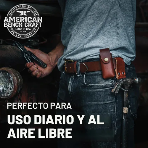 Vista 8 de American Bench Craft Funda multiherramienta de cuero y estuche para cuchillos para Gerber Diesel, MP600 y Gator plegable Funda de cuero remachada