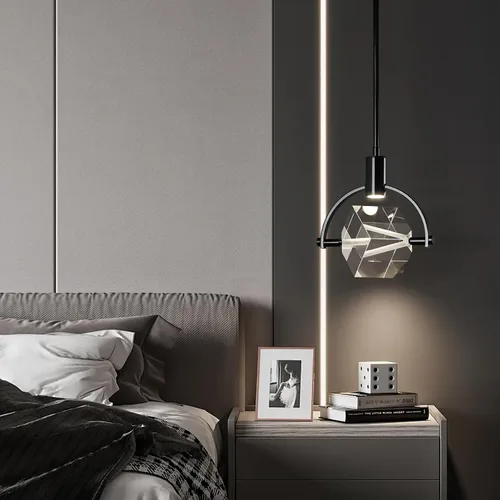 Vista 4 de Lámpara colgante de techo para isla de cocina, moderna mini luz colgante LED integrada, lámpara colgante de cristal en negro, dormitorio, comedor