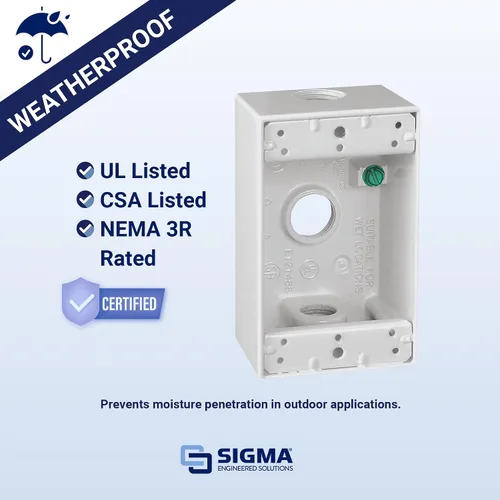 Vista 2 de SIGMA ENGINEERED SOLUTIONS 14250WH Caja de Salida Eléctrica de Metal, Resistente a la Intemperie, Protector de Enchufe y Receptáculo de Montaje