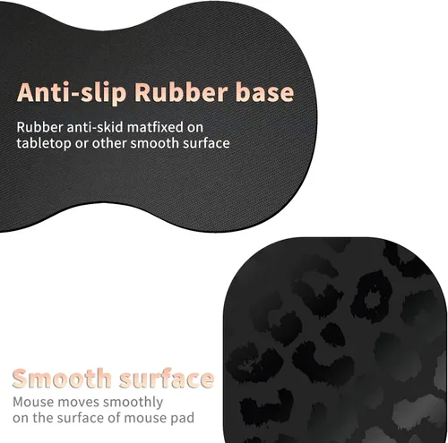 Vista 5 de Almohadilla ergonómica para reposamuñecas de leopardo negro + bonita alfombrilla para mouse + portavasos de espuma, espuma viscoelástica con base