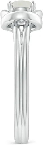 Vista 3 de Angara Anillo solitario de piedra lunar natural para mujeres y niñas en plata de ley, oro macizo de 14 quilates, regalo de joyería de piedra natal