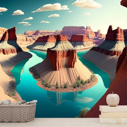 Vista 4 de Papel pintado 3D del Gran Cañón, paisaje del parque nacional en Arizona, vista de la ciudad de Arizona, arte mural de pared grande para dormitorio