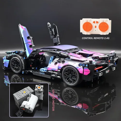 Vista 5 de Juego de construcción de coches a control remoto, kit de construcción de carreras deportivas técnicas 1:14 with Motors and Rechargeable Battery