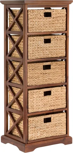 Vista 12 de eHemco Hampton Meadows - Armario de almacenamiento con extremo X de 5 niveles con 5 cestas de mimbre, color blanco