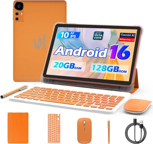 Vista 9 de CUPEISI Tablet Android 16 de 10 pulgadas, 20 GB de RAM+128 GB de ROM/2 TB expandible, procesador octa-core de 2.0 GHz, pantalla HD de 1280 x 800
