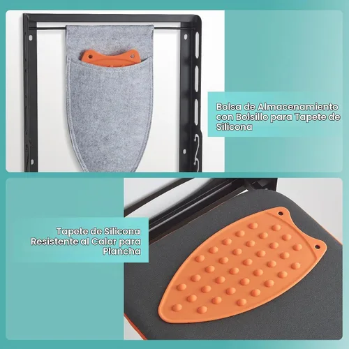 Vista 4 de Seiritex Tabla de planchar montada en la pared con soporte para plancha, 36 x 13 pulgadas, tabla de planchar plegable de montaje compacto
