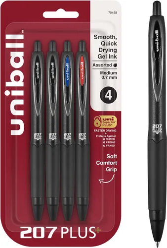 Vista 23 de Uniball Signo - Bolígrafo de gel retráctil, mediano de 0.028 in, tinta azul, barril con detalles azul/metálico, docena (paquete de 12)
