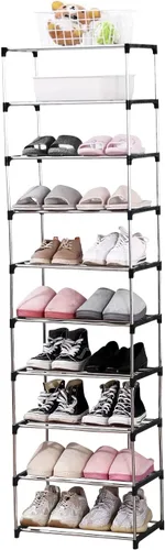 Vista 17 de Jucaifu - Estante pequeño apilable para zapatos, ahorro de espacio para entrada, pasillo y armario, organizador y almacenamiento (3 niveles, negro)