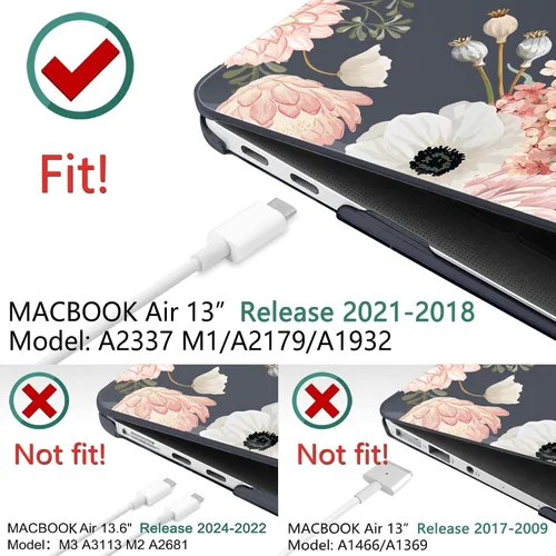Vista 58 de TWOLSKOO Funda para MacBook Air de 13,3 pulgadas (versión antigua 2018-2021, modelos: M1 A2337, A2179, A1932) - Carcasa rígida con protector de Flor
