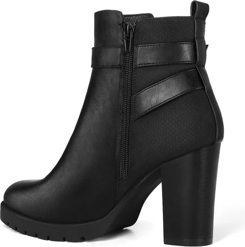 Vista 5 de mysoft Women's Ankle Boots Chunky Stacked Heel Zipper Booties