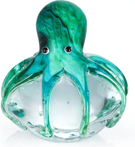 Vista 2 de Figura de pulpo de vidrio soplado a mano, bonito pisapapeles de animales marinos, estatua náutica coleccionable para el hogar, oficina, fiesta