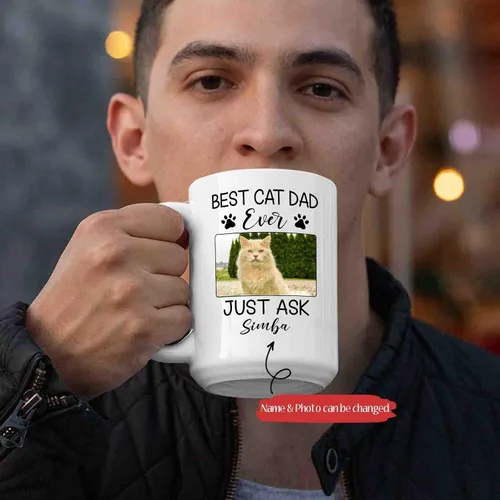 Vista 2 de Taza de café personalizada con foto de gato, taza de café para amantes de los gatos con nombre, con texto en inglés "It's Too Peopley Outside Cat