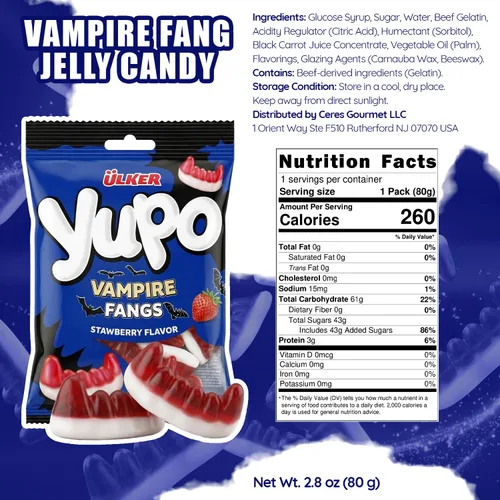 Vista 2 de Ceres Gourmet Vampire Teeth - Paquete de 24 caramelos a granel (2.82 onzas cada uno), paquetes individuales, gomitas masticables de drácula