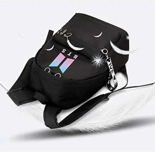 Vista 6 de Yongshida Kpop Fashion BTS - Mochila escolar con diseño de Jimin Suga Jin Jhope RM jung kook V Fans Casual Daypack BTS Merchandise, Negro, S