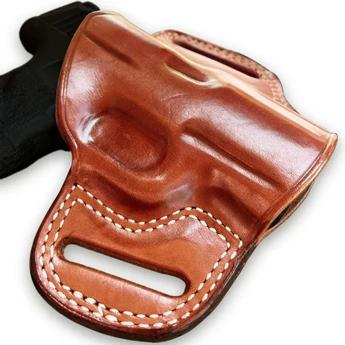 Vista 3 de Masc Funda de cuero prémium para cinturón OWB con parte superior abierta para P365 Micro Compact de 3.1 pulgadas, dibujo a mano derecha, marrón