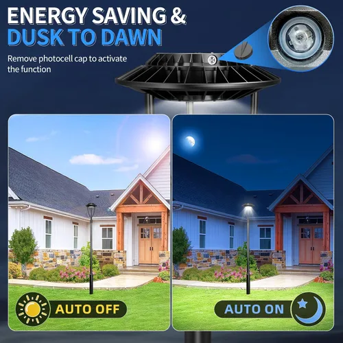 Vista 5 de ADUB Luz de poste LED con fotocélula de 60 W, 48 W, 36 W, luces superiores de poste de 3000 K, 4000 K, 5000 K, potencia ajustable y CCT, lámpara