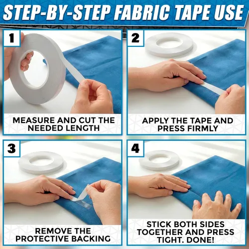 Vista 4 de Cinta de dobladillo sin coser sin planchado para el hogar, 0.4 pulgadas x 60 yardas, cinta acrílica transparente ultra fina de doble cara para ropa