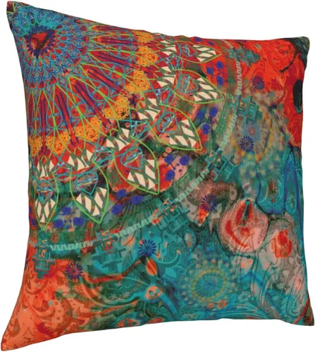 Vista 2 de VARUN Fundas de almohada abstractas con diseño de mandala y flores, fundas de almohada cuadradas para decoración del hogar, sofá, automóvil