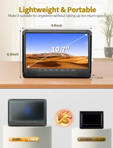 Vista 5 de NORTHING TV de pantalla plana IPS de 10.7 pulgadas, mini TV portátil con antena sintonizador ATSC, monitor LCD 1080P con HDMI, AV, entrada USB