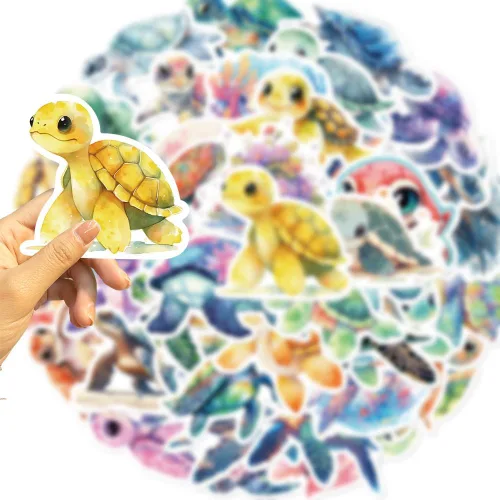 Vista 2 de Lindas calcomanías de animales de tortuga marina para niños, 50