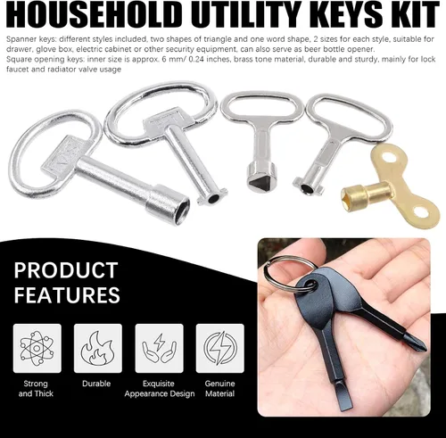 Vista 6 de Kit de 13 llaves utilitarias para plomeros, juego de herramientas de llave de servicio de 4 vías, llave de llave triangular para gabinete, llaves
