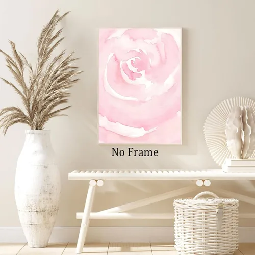 Vista 7 de ANTIANLIDO Arte de pared de flores rubor, impresiones abstractas de acuarela, rosa rosa, rosa claro, póster floral de rubor, pintura floral