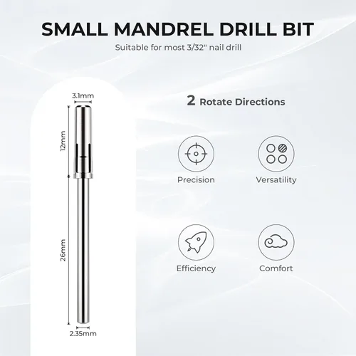 Vista 2 de Lavinda Brocas para taladro de uñas de 3/32 pulgadas de fácil remoción para bandas de lijado, mandril pequeño profesional de acero inoxidable de 3.1