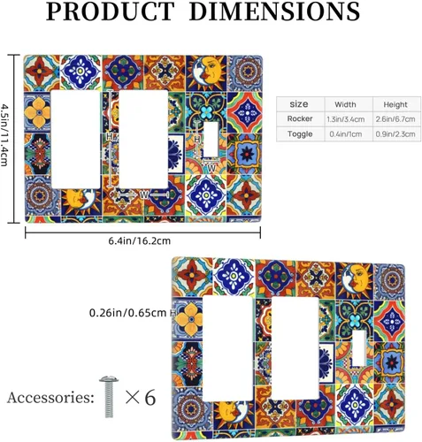 Vista 5 de Talavera - Azulejos mexicanos con 1 palanca, 2 placas de pared, placas de pared para decorar tomas de corriente, placa de interruptor decorativa