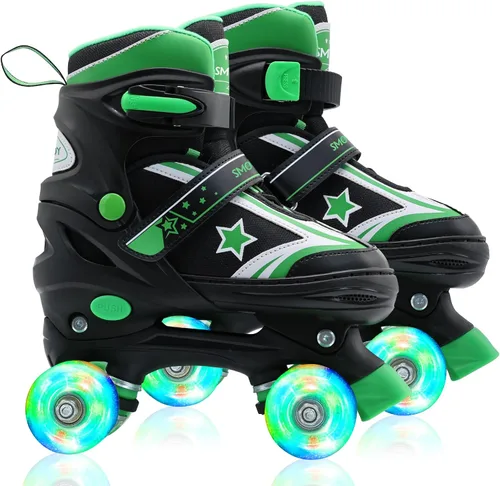Vista 8 de Patines de ruedas para niños y niñas con ruedas iluminadas Zapatos de patines de tamaño ajustable para jóvenes y mujeres de 5 a 8 años y 8 a 12