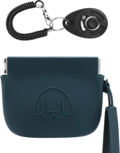 Vista 14 de WALLFID Bolsa de silicona para golosinas de perro, cierre automático, con clicker de entrenamiento para mascotas, bolsa para caminar para perros