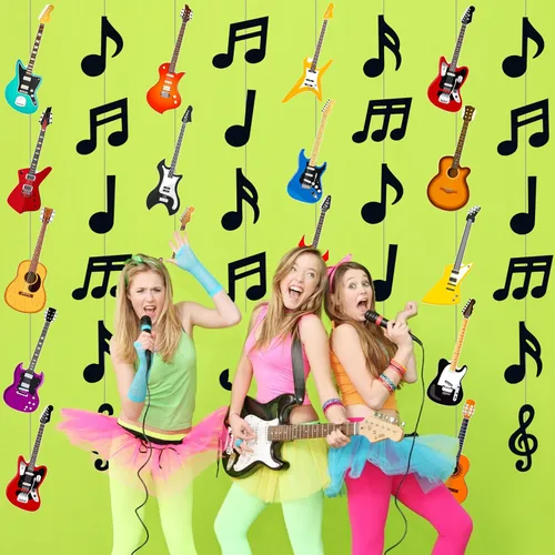 Vista 5 de 8 guirnaldas colgantes de fiesta musical para cumpleaños, decoración musical para colgar notas musicales, guirnaldas de techo para músico, fiesta