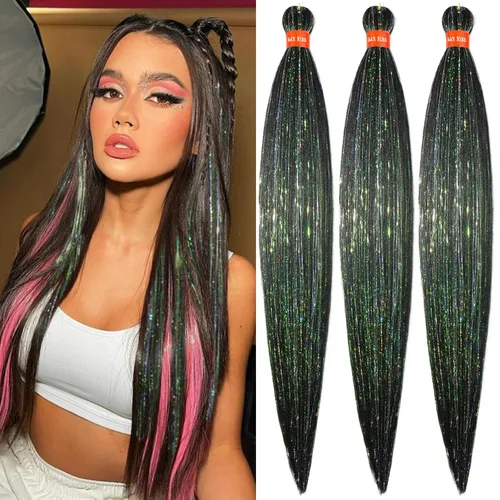 Vista 12 de Cabello trenzado preestirado ombré, extensiones de cabello trenzado sedoso, sin picazón, trenzas de cabello trenzado de ganchillo con textura Yaki