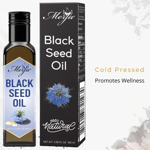 Vista 2 de Merja Aceite de semillas negras de hierbas 100% puro - para consumo - Semillas negras prensadas en frío - Apoyo inmunológico y salud digestiva