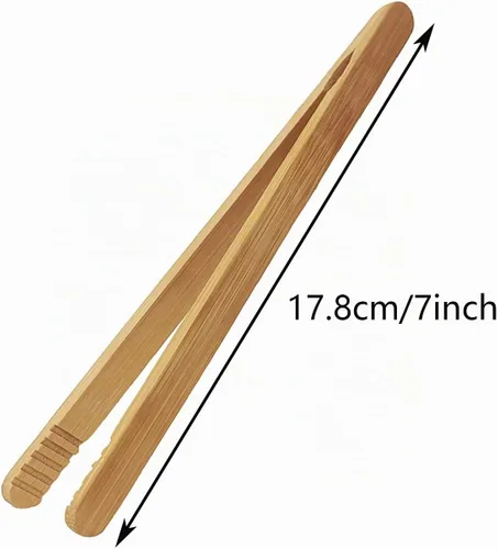 Vista 2 de Pinzas para utensilios de cocina de bambú de 7 pulgadas para tostadas, Kimchi, 8 piezas