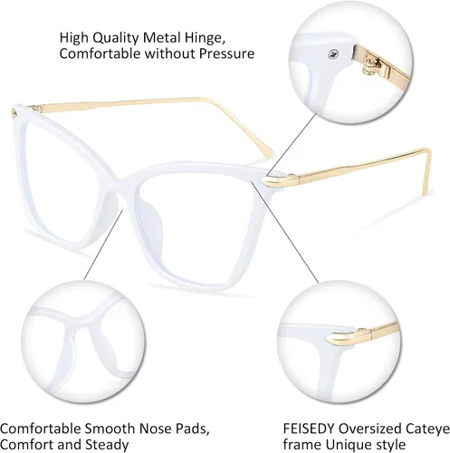 Vista 4 de FEISEDY Marco de gafas de ojo de gato de gran tamaño con lentes transparentes para mujer, B2460