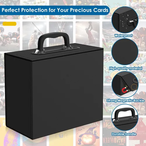 Vista 6 de Homthy Caja de almacenamiento de más de 110 tarjetas con cierre magnético, estuche de cubierta de tarjeta de cuero con cierre magnético, caja