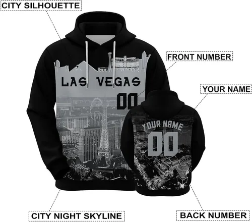 Vista 55 de Custom Football Hoodies City Night Skyline Personalized Sweatshirt Name Number Fan Gift Pullover for Men Women Youth