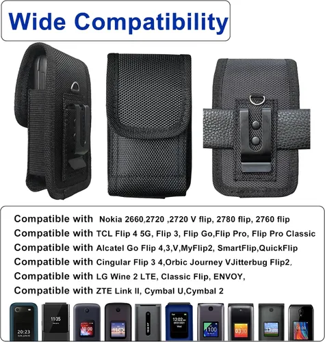 Vista 5 de Funda para teléfono con clip y bucle para cinturón, funda duradera de tela Oxford para TCL Flip 4 5G/3/Go Pro Classic, Alcatel Go, Nokia 2660/2780