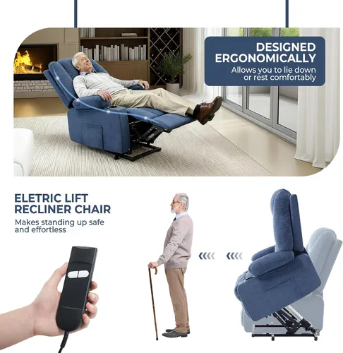 Vista 4 de Silla reclinable eléctrica para personas mayores con puerto USB, silla reclinable de masaje eléctrica con calor para adultos mayores, color azul