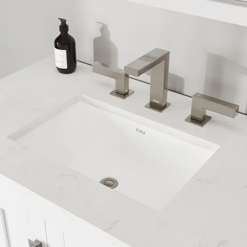 Vista 9 de Eviva Combo de tocador y lavabo de baño con acabado blanco de 36 pulgadas, tocadores de baño blancos de madera maciza de 36 pulgadas con parte