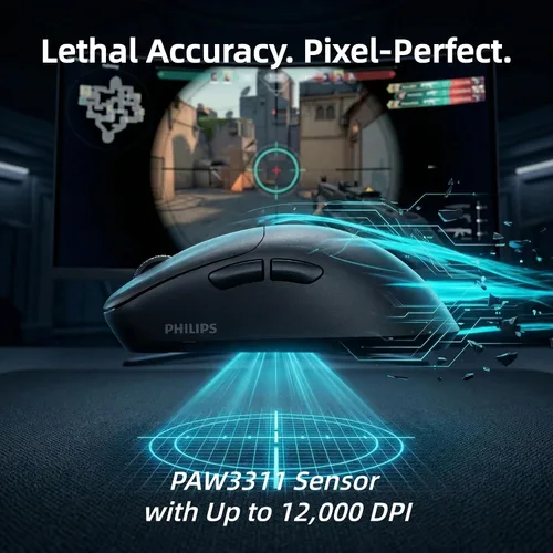 Vista 3 de Philips SPK9418 - Ratón inalámbrico para juegos, mouse Bluetooth ajustable de 12000 DPI para juegos, con cable/2.4 GHz/Bluetooth ultraligero con 5