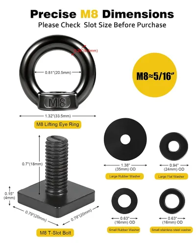Vista 4 de Anclaje de amarre de montaje en T para portaequipajes de techo, perno de ojo en forma de anillo M8 resistente, tuercas de ojo en T de acero