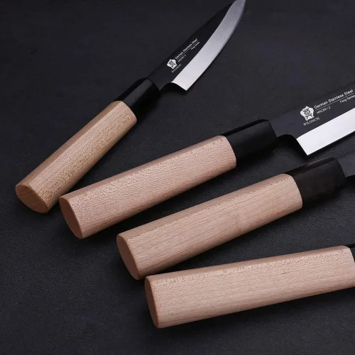 Vista 7 de WILDMOK GYUTO - Juego de 4 cuchillos de chef de sushi Yanagiba-Deba-Nakiri-Utilidad, cuchillos de fileteado de pescado con hoja de acero alemán