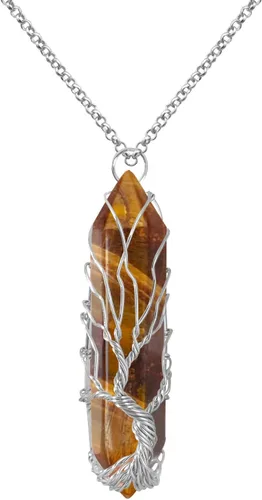 Vista 28 de VIBILIA - Collar con dije sanador para mujeres y hombres, piedra natural hexagonal en punta envuelta con alambre en forma del árbol de la vida