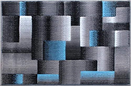 Vista 3 de Flash Furniture Elio Collection - Alfombra de área con patrón de bloques de color, alfombra de olefina azul de pelo alto, alfombra de área de 2 x 3