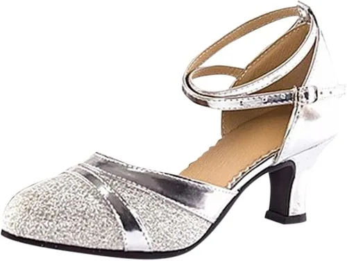 Vista 4 de Latin Dance Shoes for Women,Dance Shoes Women Latin Salsa Bachata Shoes Closed Toe Sole Performance Dance Shoes