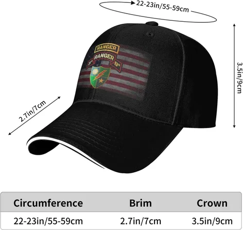 Vista 7 de US Ranger Patch 3rd Ranger Battalion Veteran Adjustable Baseball Cap for Outdoor Sun Protection - Men & Women Black