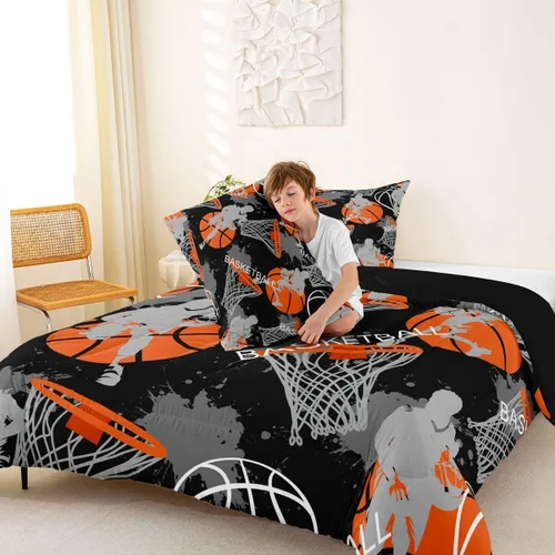 Vista 12 de Juego de ropa de cama de baloncesto para niños y adolescentes, juego de edredón deportivo para niños, tamaño matrimonial, suave, ligero, decoración
