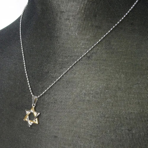 Vista 5 de Collar con colgante de estrella judía de David de acero inoxidable tono dorado